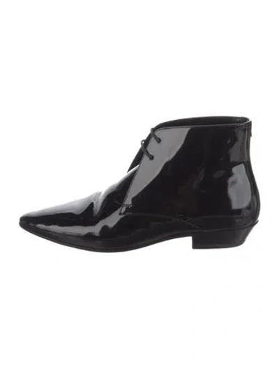 Pre-owned Saint Laurent Jonas Patent Leather Lace-up Boots In Black