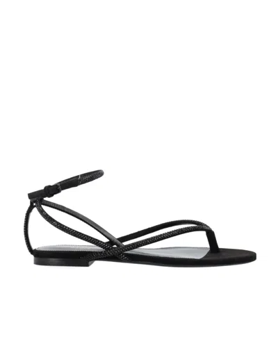 Saint Laurent Jota 05 Flat Leather Sandals In Black