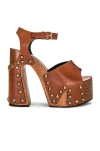 Saint Laurent Jota Leather Stud Clog Platform Sandals In New Papaya