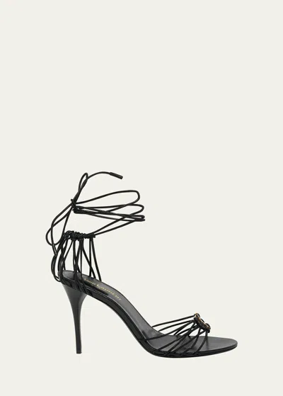 SAINT LAURENT JOTA STRAPPY YSL ANKLE-WRAP SANDALS