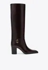 Saint Laurent Julia 70 Calf Leather Knee-high Boots In Burgundy