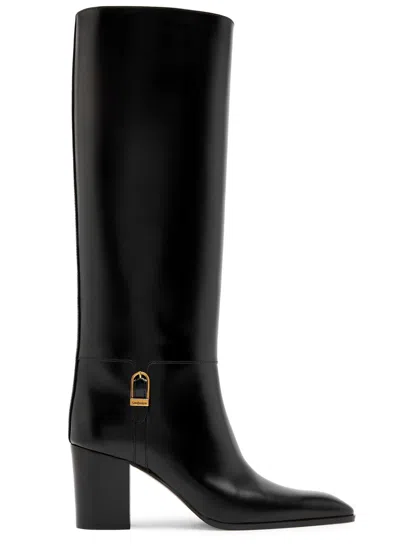 SAINT LAURENT SAINT LAURENT JULIA 70 GLOSSED LEATHER KNEE-HIGH BOOTS