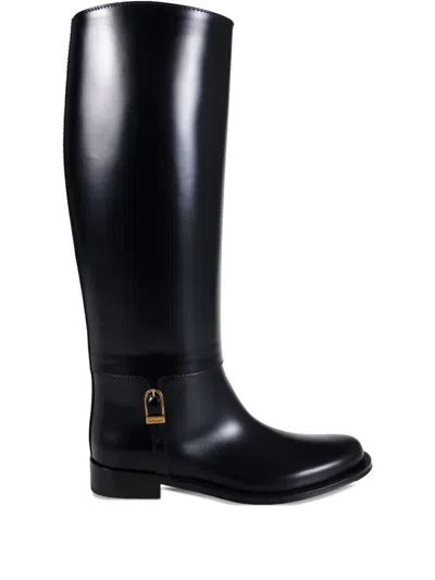 Saint Laurent Julia Buckle-embellished Leather Knee Boots In Black