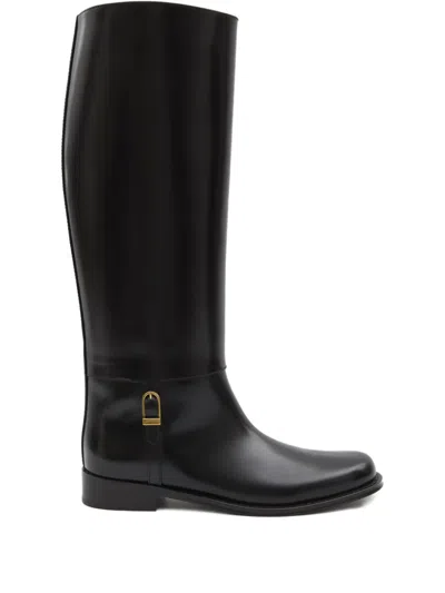 SAINT LAURENT JULIA CALF-LEATHER BUCKLE BOOTS