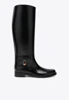 Saint Laurent Julia Glossed Leather Knee-high Boots In Black