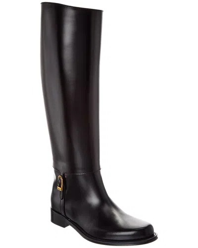 Saint Laurent Julia Leather Knee-high Boot In Black