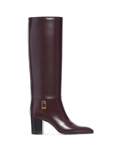 Saint Laurent Julia Smooth Leather Boots In Red