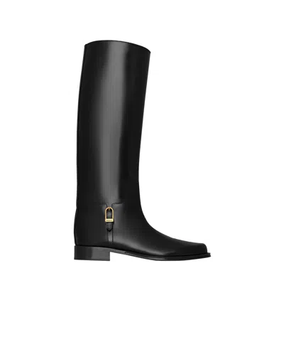 Saint Laurent Julia Square Toe Boots In Black