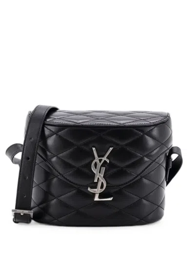 Pre-owned Saint Laurent June Box Bag Quilted Leather Crossbody Bag In Black