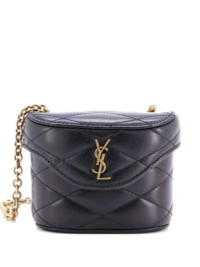 Pre-owned Saint Laurent June Box Bag Quilted Leather Micro Shoulder Bag In Black