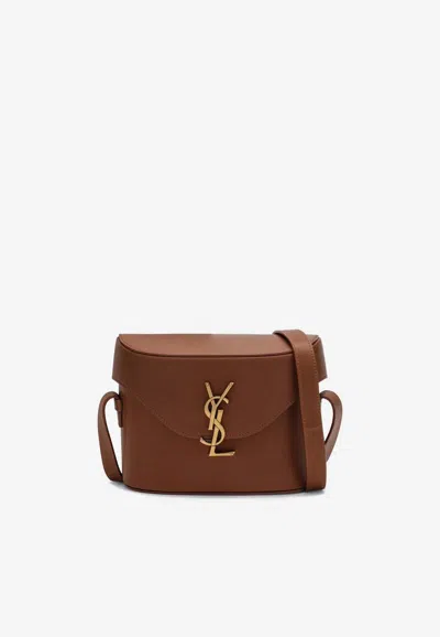 Saint Laurent June Box Leather Crossbody Bag In Brown
