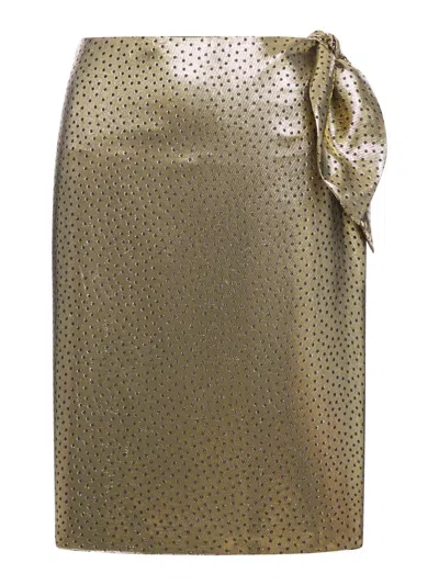 Saint Laurent Knotted Pencil Skirt In Polka Dot Lamé In Undefined