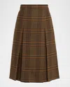 Saint Laurent Jupe Pleated Houndstooth Wool-blend Midi Skirt In Brown
