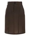 Saint Laurent Button Detailed Pencil Skirt In Brown