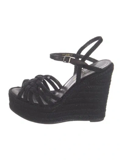 Pre-owned Saint Laurent Jute Braided Accents Espadrilles In Black