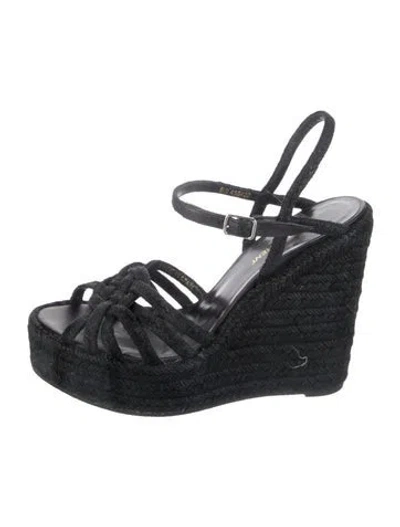 Pre-owned Saint Laurent Jute Espadrilles In Black
