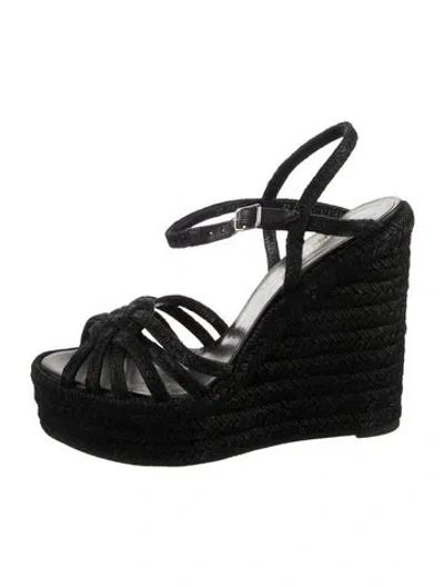 Pre-owned Saint Laurent Jute Espadrilles In Black