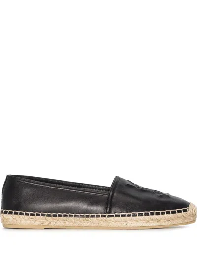 Saint Laurent Jute Midsole & Insole Leather Flat Shoes For Women In Nero