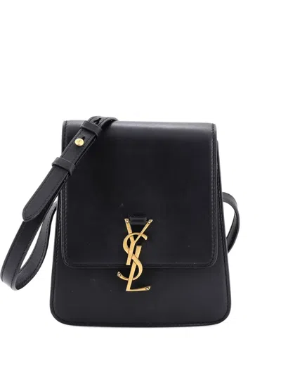 Pre-owned Saint Laurent Kaia Flap Leather North South Satchel In Black