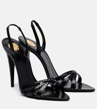 Saint Laurent Kate 110 Croc-effect Leather Slingback Sandals In Black
