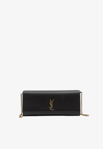 Saint Laurent Kate Baguette Clutch Bag In Grain De Poudre Leather In Black
