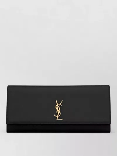 Saint Laurent Kate Chain Clutch Grain De Poudre Leather In Black