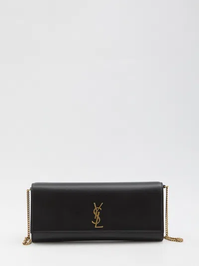 Saint Laurent Kate Clutch In Grain De Poudre Leather In Black