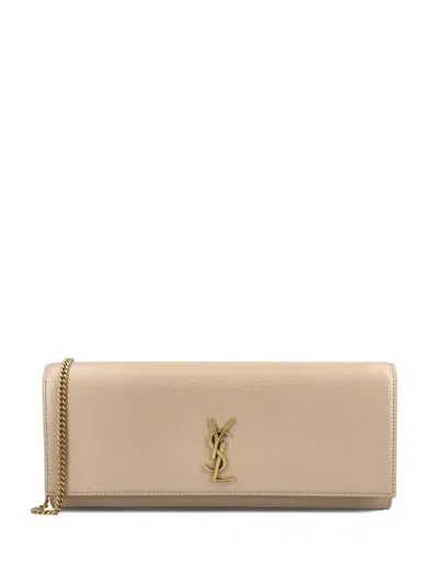 Saint Laurent Kate Clutch In Grain De Poudre Leather In Brown