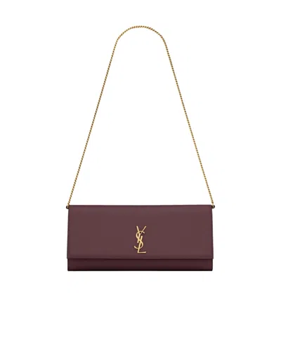 Saint Laurent Kate Clutch In Hotwine Powder Grain In Burgundy