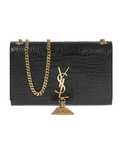 Saint Laurent Kate Crocodile-effect Shoulder Bag In Black