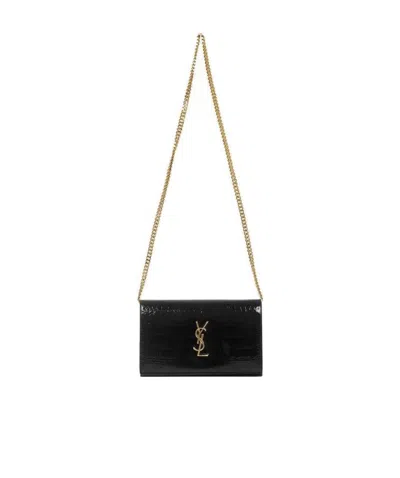 Saint Laurent Kate Embossed Alligator Woc In Black