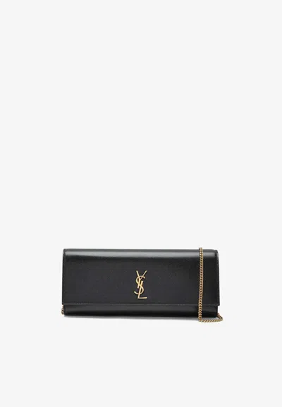 Saint Laurent Kate Leather Chain Clutch In Black