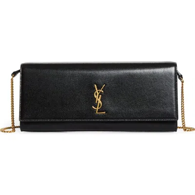 Saint Laurent Kate Leather Clutch On A Chain In Black