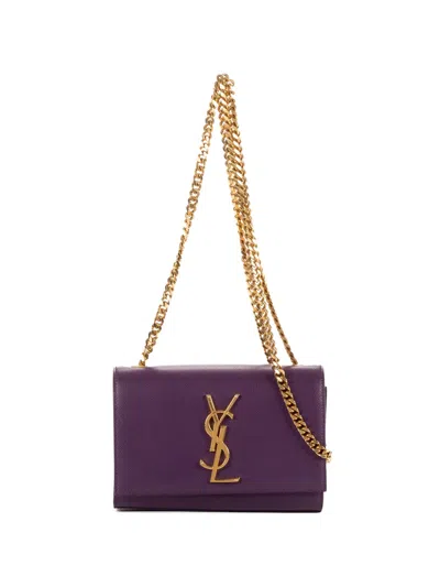 Pre-owned Saint Laurent Kate Logo-plaque Chain Shoulder Bag In Purple