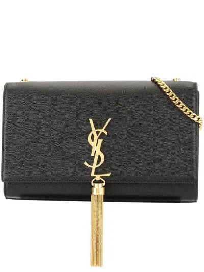 Saint Laurent Kate Logo Plaque Shoulder Bag In Nero