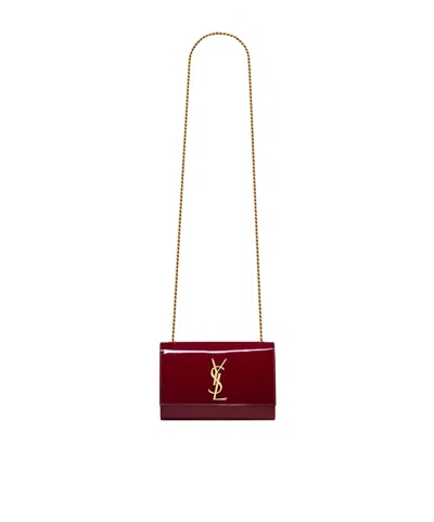 Saint Laurent Kate Logo Plaque Small Shoulder Bag In Red