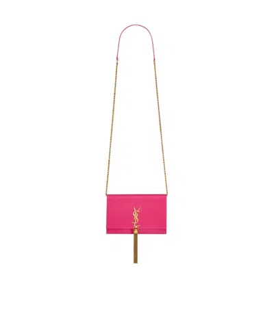 Saint Laurent Kate Logo-plaque Tassel Bag In Pink
