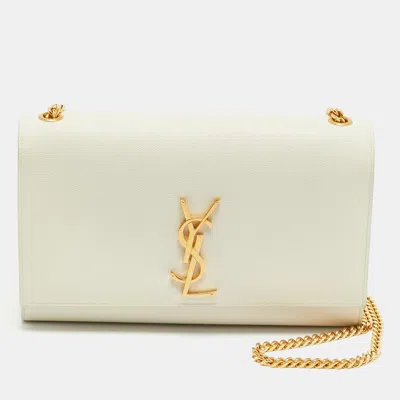 Pre-owned Saint Laurent Kate Medium Off White Leather Shoulder Bag