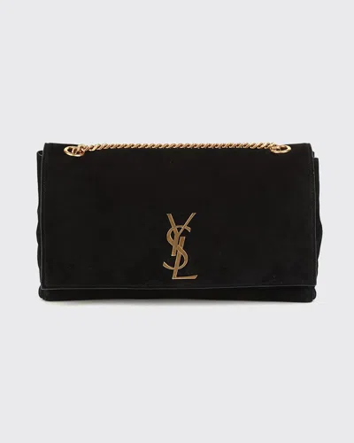 Saint Laurent Kate Medium Reversible Ysl Crossbody Bag In Suede And Smooth Leather In Black