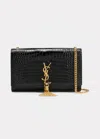Saint Laurent Kate Monogram Ysl Medium Crocodile-embossed Tassel Shoulder Bag In Black