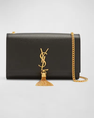 Saint Laurent Kate Medium Tassel Ysl Wallet On Chain In Grained Leather In Black