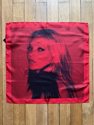 Pre-owned Saint Laurent Kate Moss Silk Scarf In Red