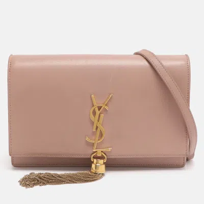 Pre-owned Saint Laurent Kate Nude Pink Leather Wallet On Chain