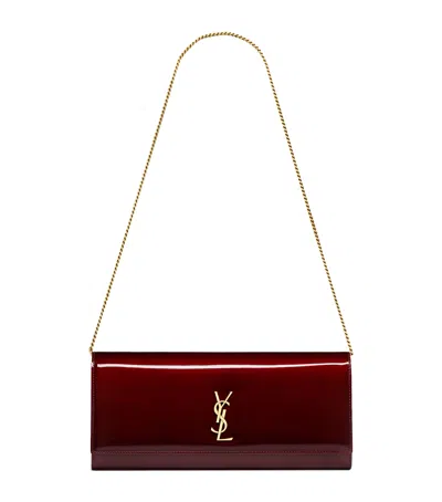 Saint Laurent Kate Patent Chain Wallet In Burgundy