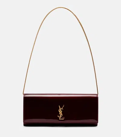 Saint Laurent Kate Patent Leather Clutch In Burgundy