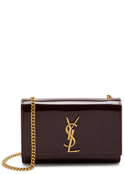 Saint Laurent Kate Patent Leather Wallet-on-chain In Chocolate