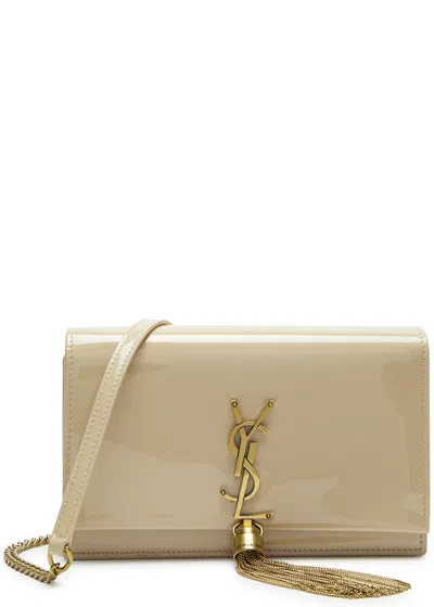 Saint Laurent Kate Patent Leather Wallet-on-chain In Nude