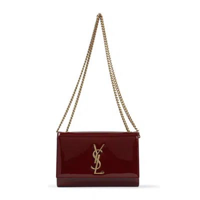 Saint Laurent Kate Red Patent Leather Shoulder Bag In Burgundy