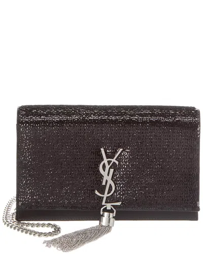 Saint Laurent Kate Satin Wallet On Chain In Black