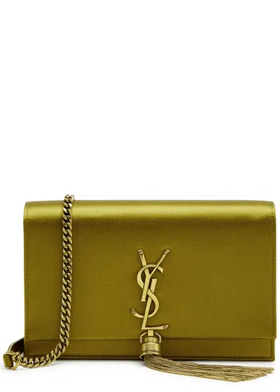 Saint Laurent Kate Satin Wallet-on-chain In Olive